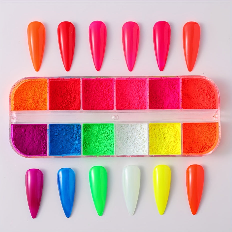 Neon Nail Pigment Powder Set, Fluorescent Ombre Nail Art Glitter, Gradient Rubbing Dust Chrome Effect For Manicure Decoration For Music Festival